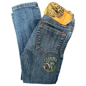 Ed Hardy Uni-Sex Kids 4 Blue Wash Bulldog Union Jack British Flag Bootcut Jeans